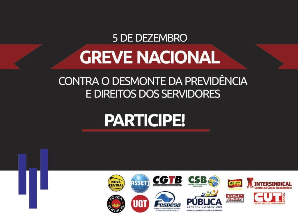 Centrais decretam “greve nacional” para 5 de dezembro. É preciso um Plano de Lutas Unificado organizado pela&nbsp;base.