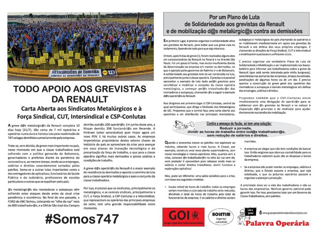 #GreveRenault: Ato/panfletagem na Cinpal de Taboão da Serra em apoio aos&nbsp;metalúrgicos