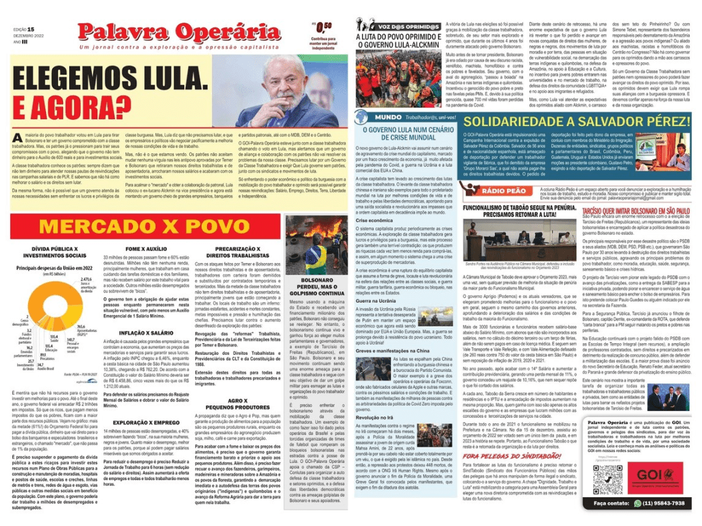 Palavra Operária nº 15 –&nbsp;dezembro/2022