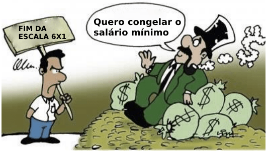 Trabalhadores querem melhores salários e fim da escala 6×1. Mas, patrões propõem congelar o salário mínimo por 6&nbsp;anos.